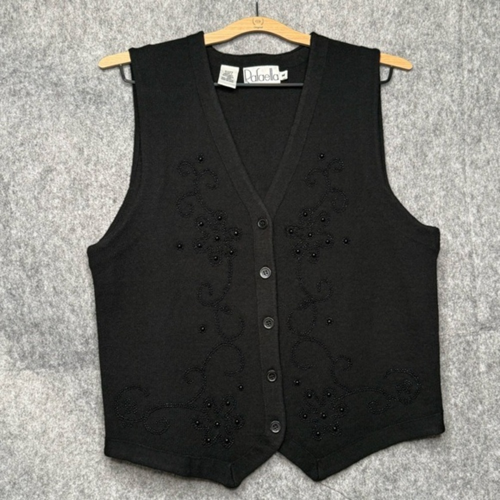 Rafaella Vintage Merino Wool Blend Black Beaded Vest- Sz M‎